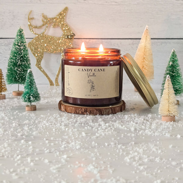 Candy Cane Vanilla Pure Beeswax Candle