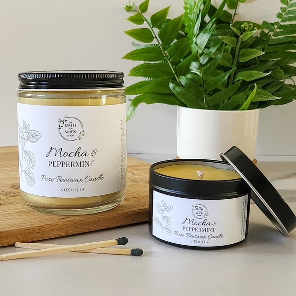 Mocha & Peppermint Pure Beeswax Candle
