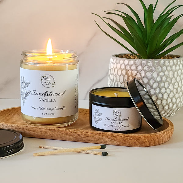 Sandalwood Vanilla Pure Beeswax Candle