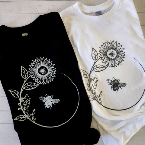 Bee & Flower T-Shirt | Honeybee & Sunflower T-Shirt