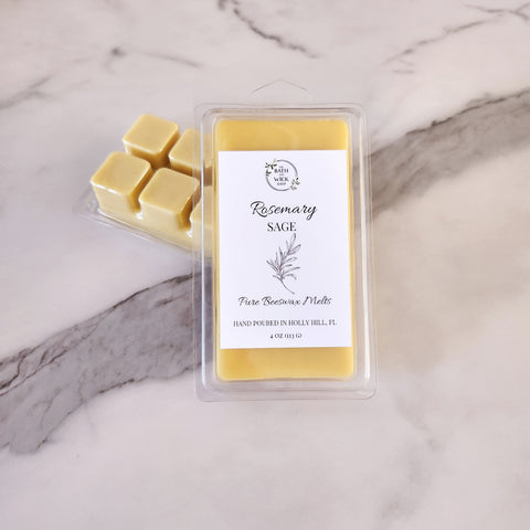 Rosemary Sage Pure Beeswax Melts | Large 8 Cube