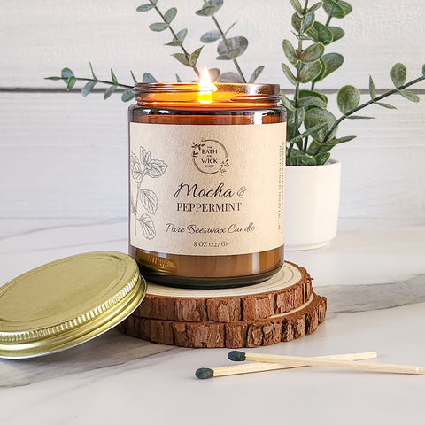 Mocha & Peppermint Pure Beeswax Candle
