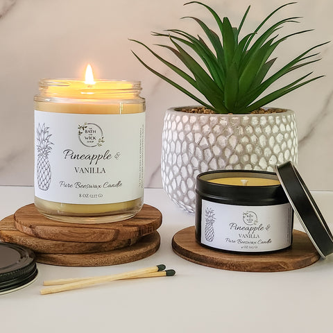 Pineapple & Vanilla Pure Beeswax Candle