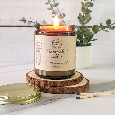 Pineapple & Vanilla Pure Beeswax Candle