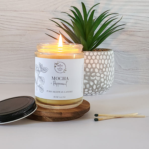 Mocha & Peppermint Pure Beeswax Candle