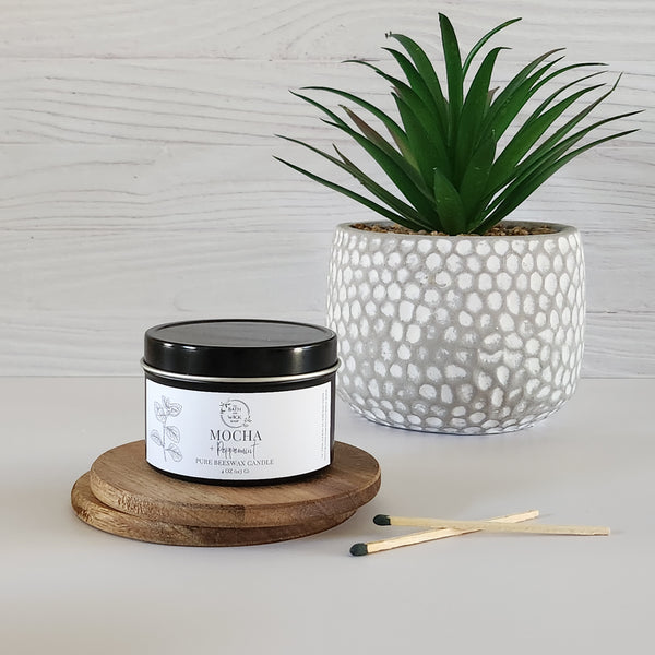 Mocha & Peppermint Pure Beeswax Candle