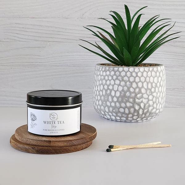 White Tea Rose Pure Beeswax Candle