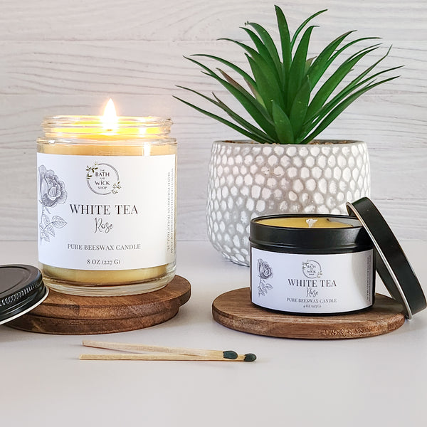 White Tea Rose Pure Beeswax Candle