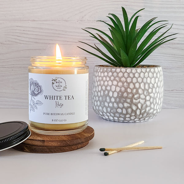 White Tea Rose Pure Beeswax Candle