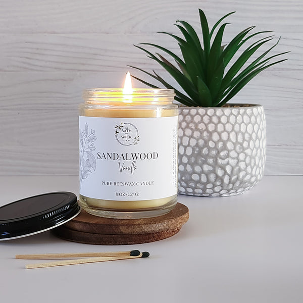 Sandalwood Vanilla Pure Beeswax Candle