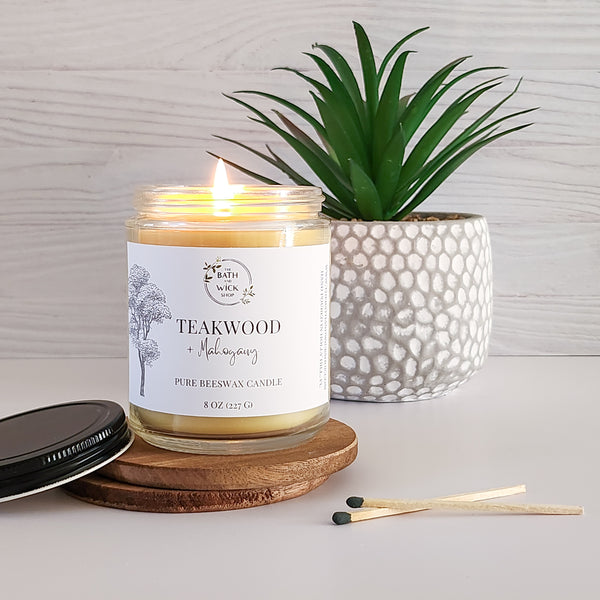 Teakwood & Mahogany Pure Beeswax Candle