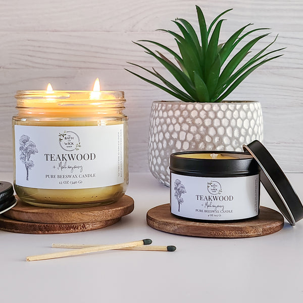 Teakwood & Mahogany Pure Beeswax Candle