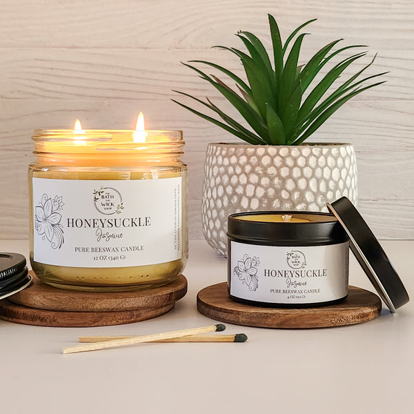 Honeysuckle Jasmine Pure Beeswax Candle