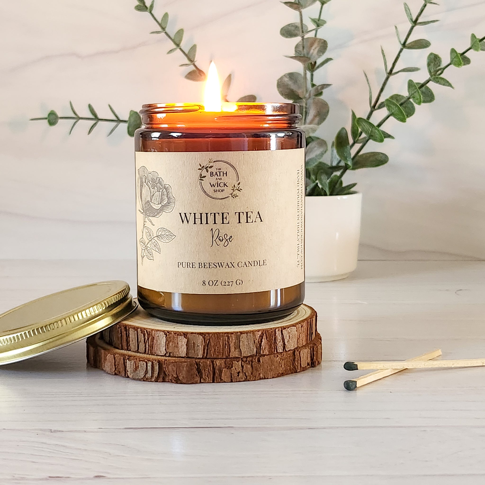 White Tea Rose Pure Beeswax Candle