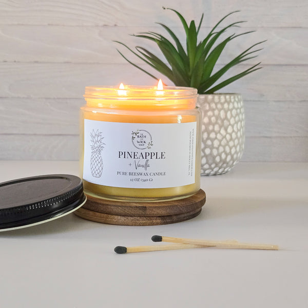 Pineapple & Vanilla Pure Beeswax Candle