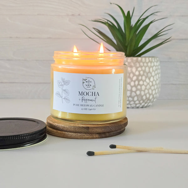 Mocha & Peppermint Pure Beeswax Candle