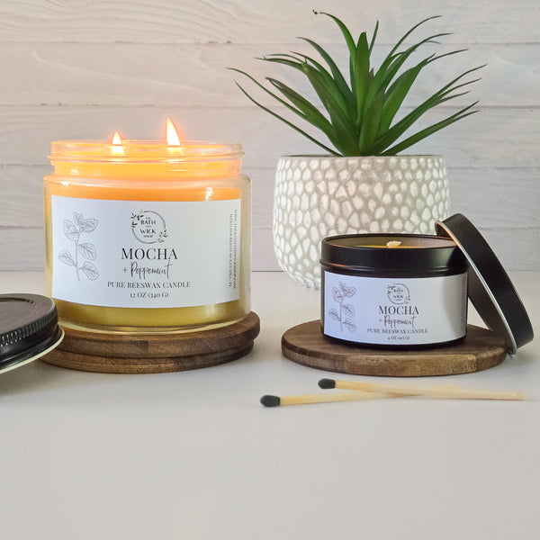 Mocha & Peppermint Pure Beeswax Candle