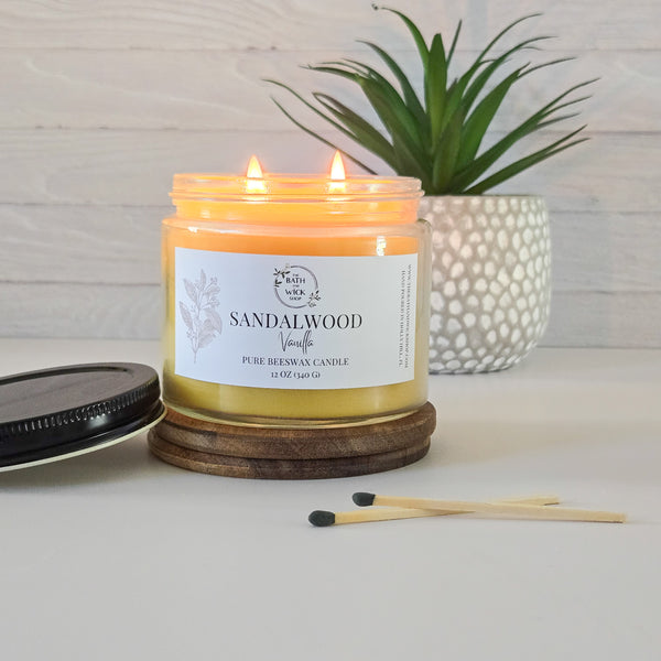 Sandalwood Vanilla Pure Beeswax Candle