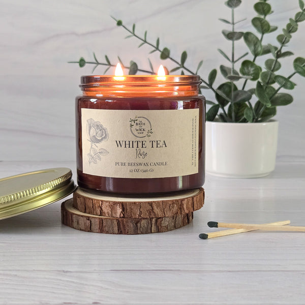 White Tea Rose Pure Beeswax Candle