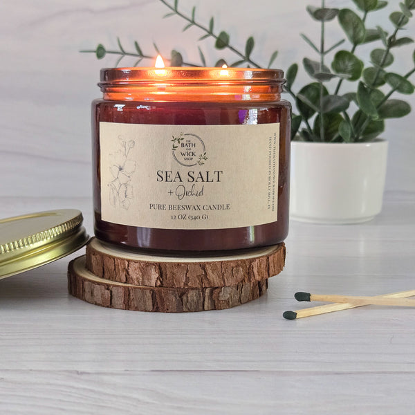 Sea Salt & Orchid Pure Beeswax Candle