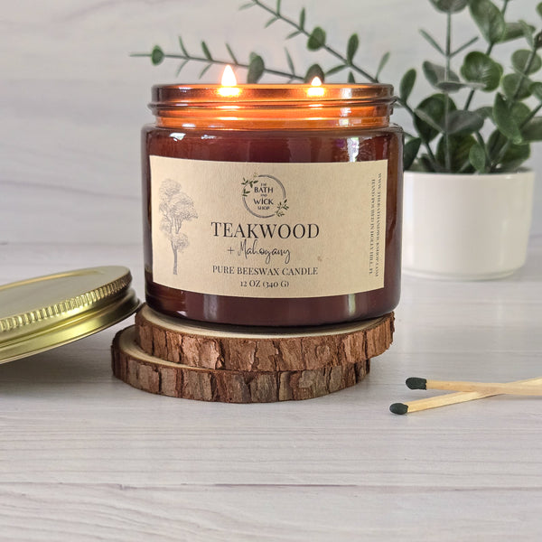 Teakwood & Mahogany Pure Beeswax Candle