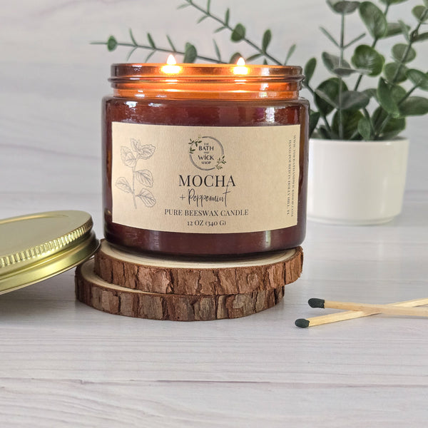 Mocha & Peppermint Pure Beeswax Candle