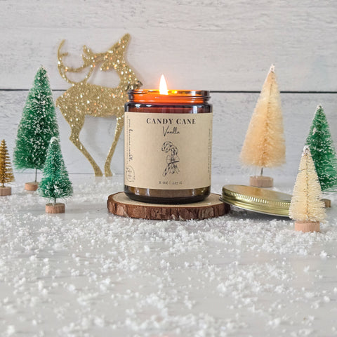 Candy Cane Vanilla Pure Beeswax Candle