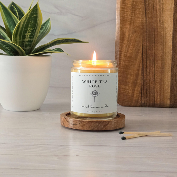 White Tea Rose Natural Beeswax Candle