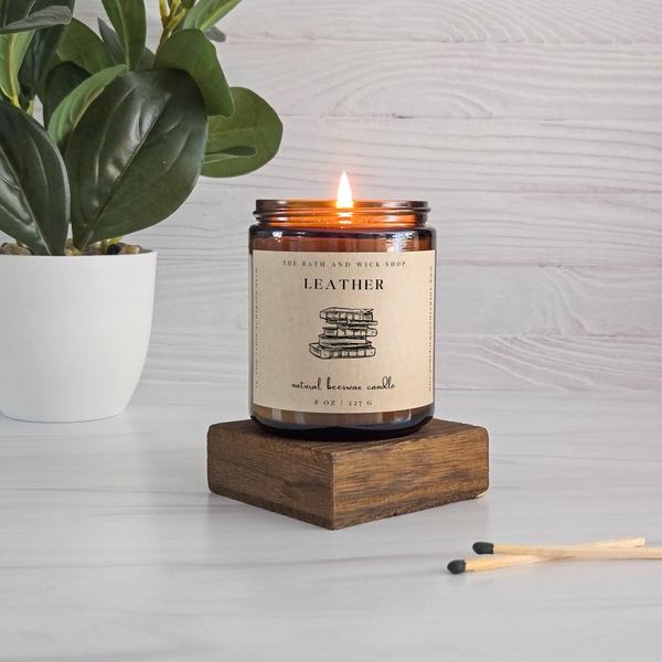 Leather Natural Beeswax Candle