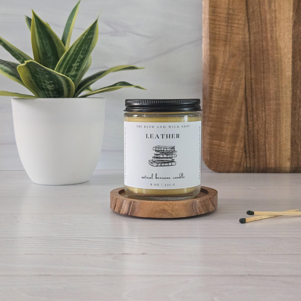 Leather Natural Beeswax Candle
