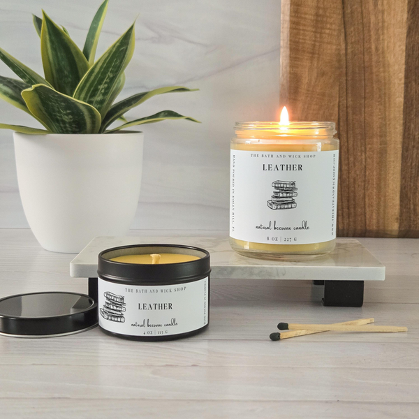 Leather Natural Beeswax Candle