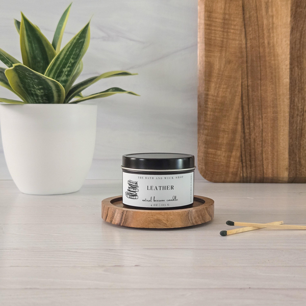 Leather Natural Beeswax Candle