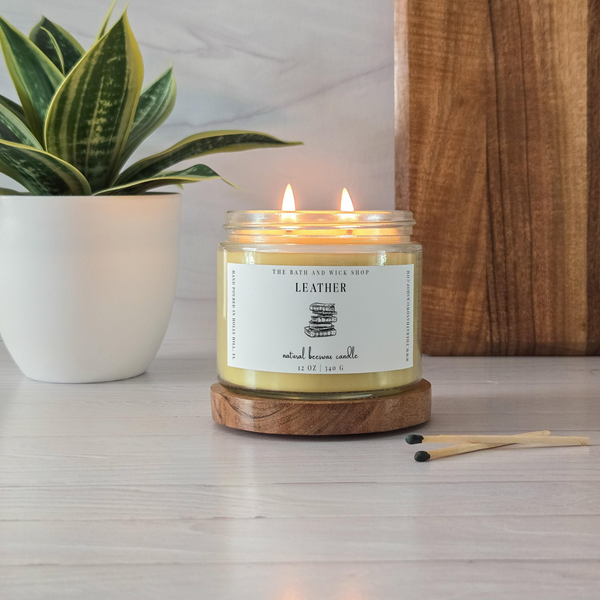 Leather Natural Beeswax Candle