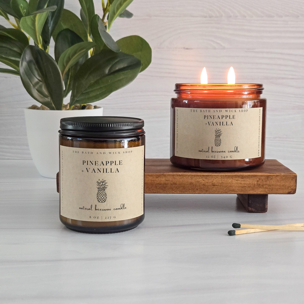 Pineapple + Vanilla Natural Beeswax Candle