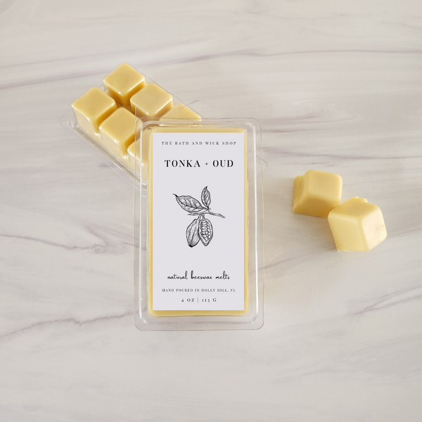 Tonka + Oud Natural Beeswax Melts | Large 8 Cube