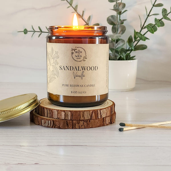 Sandalwood Vanilla Pure Beeswax Candle