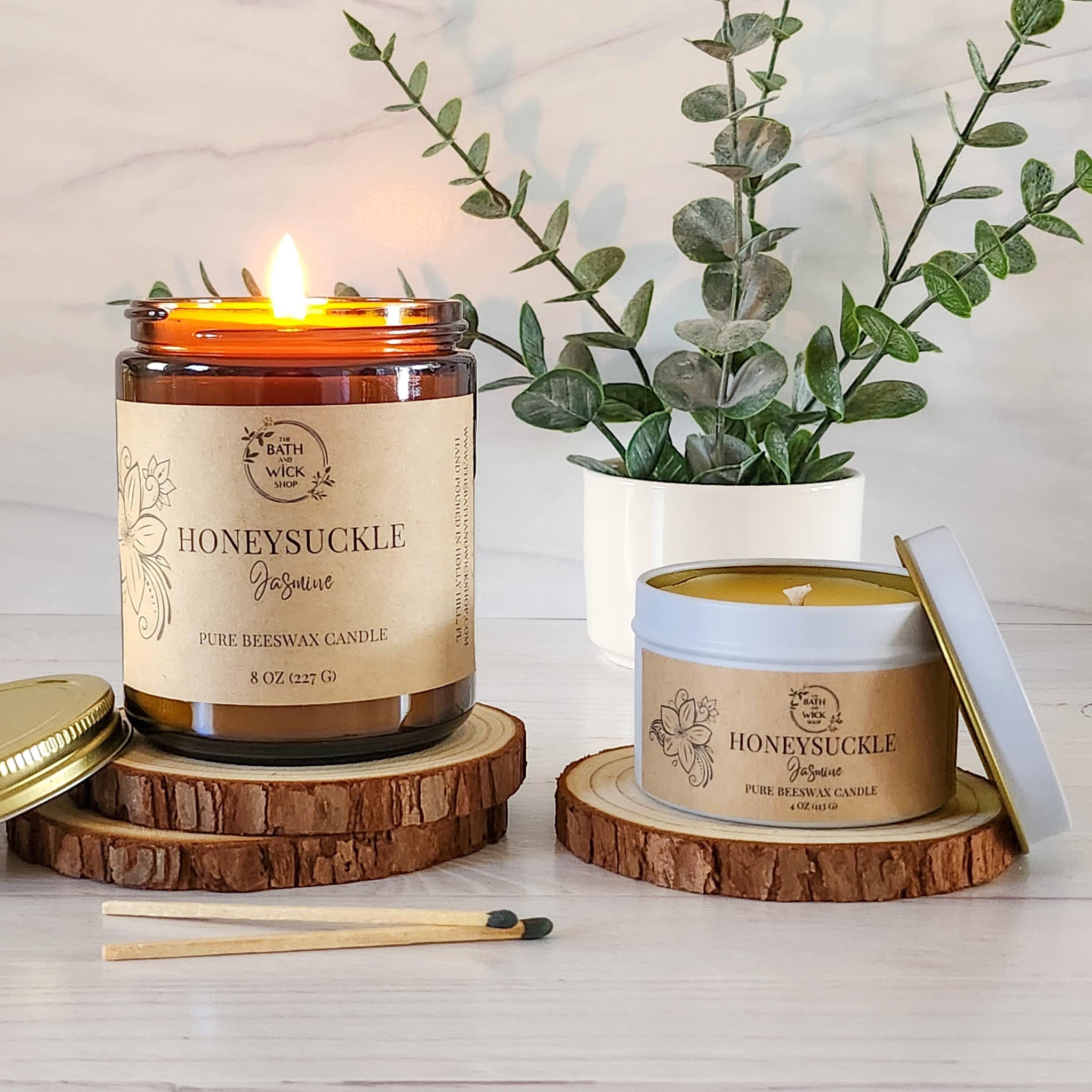 Honeysuckle Jasmine Pure Beeswax Candle