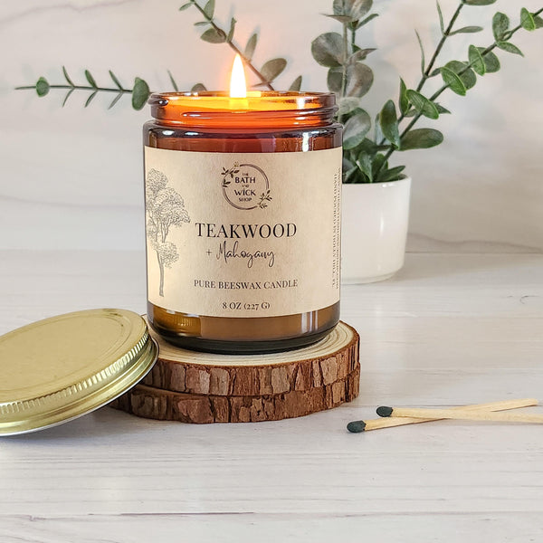 Teakwood & Mahogany Pure Beeswax Candle