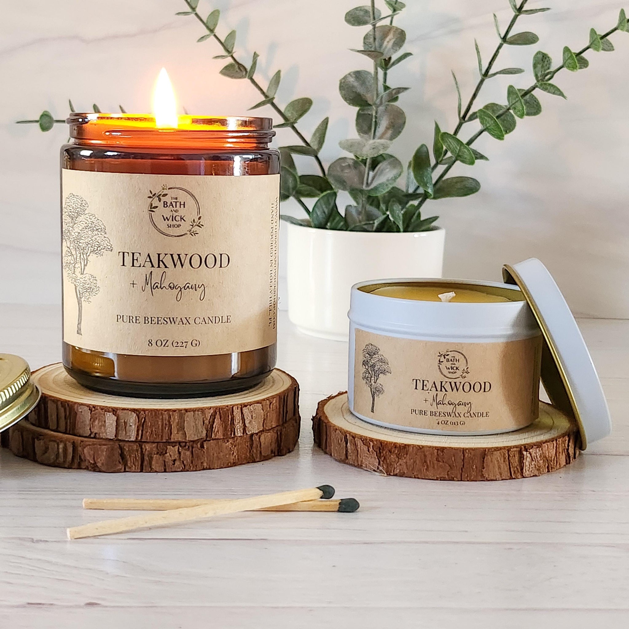 Teakwood & Mahogany Pure Beeswax Candle