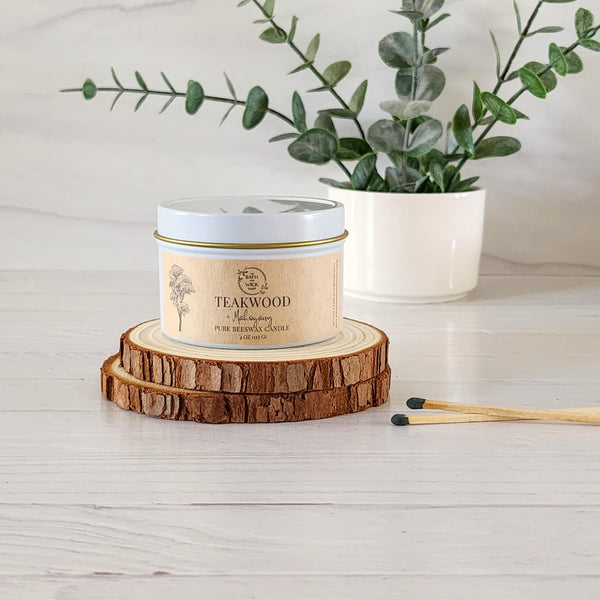 Teakwood & Mahogany Pure Beeswax Candle