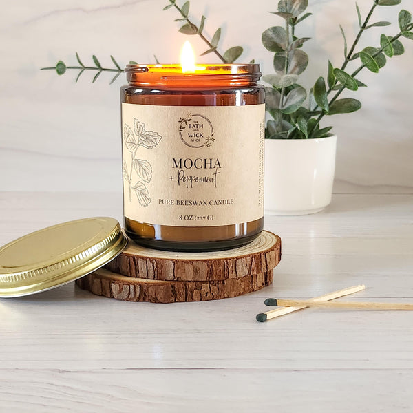 Mocha & Peppermint Pure Beeswax Candle