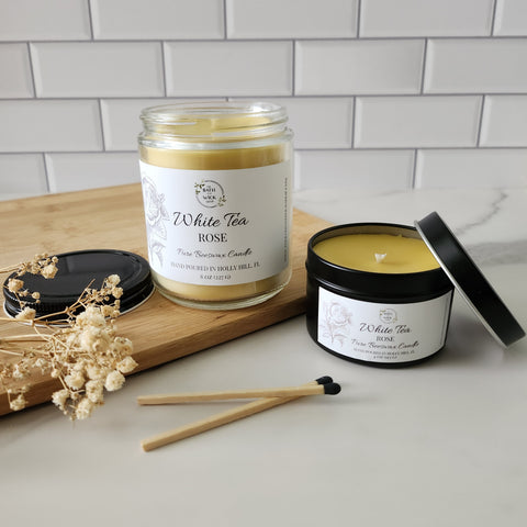 White Tea Rose Pure Beeswax Candle
