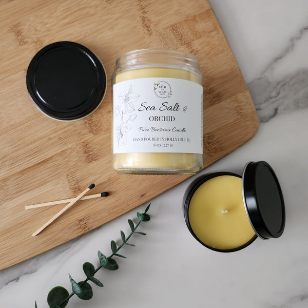 Sea Salt & Orchid Pure Beeswax Candle